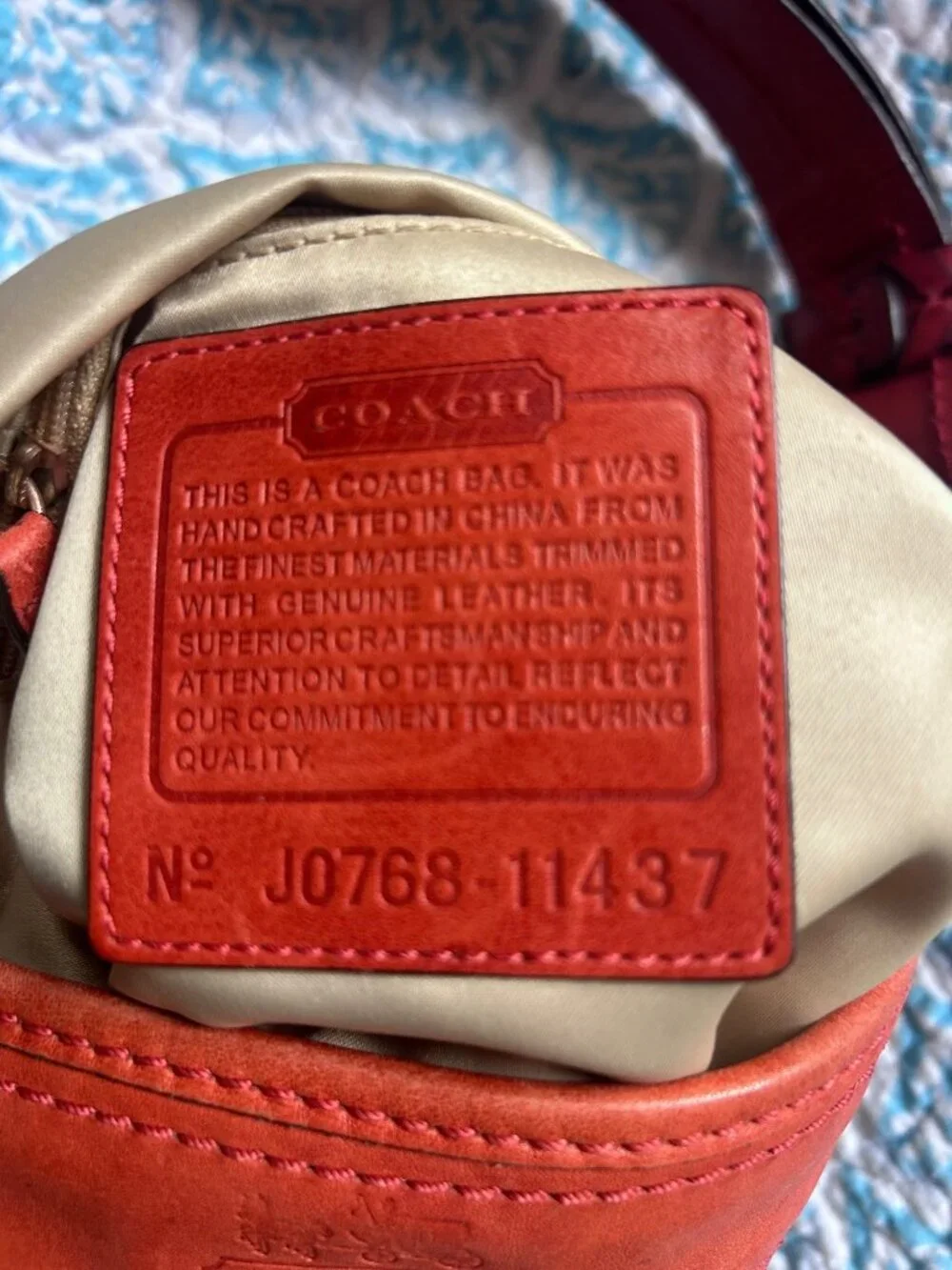 Coach Signature Duffle Hobo Shoulder Bag Khaki Canvas Red Leather Style 11437